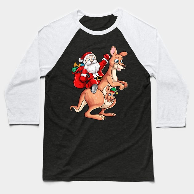 Santa Riding Kangaroo Australian Christmas Baseball T-Shirt by E